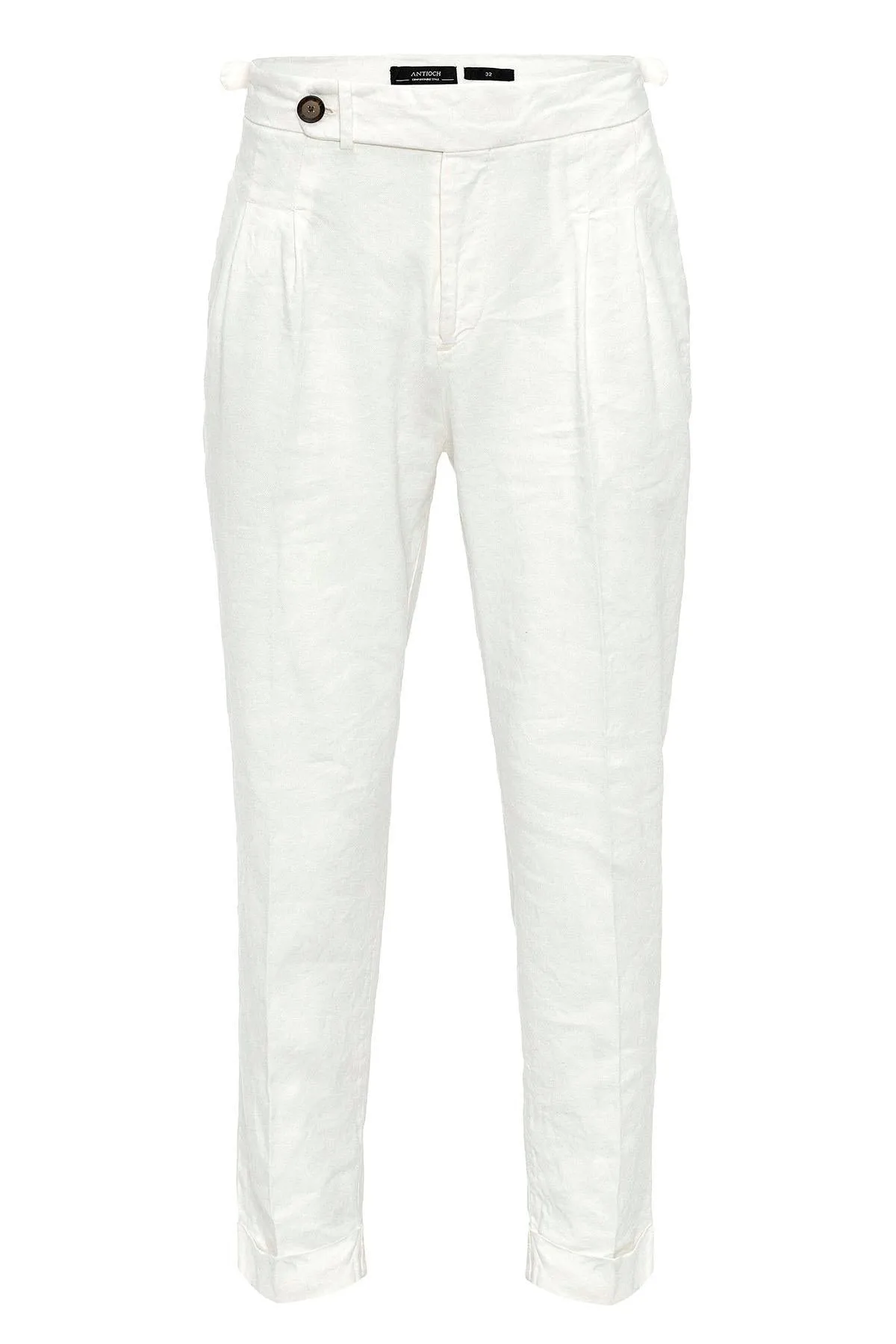 Men's White Cuffed High-Waisted  Pants - Wessi