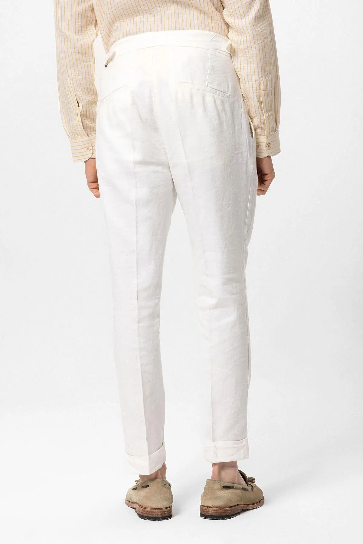 Men's White Cuffed High-Waisted  Pants - Wessi