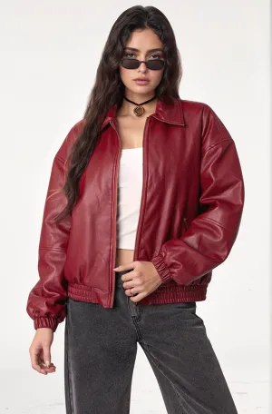 Natalie Faux Leather Bomber Jacket