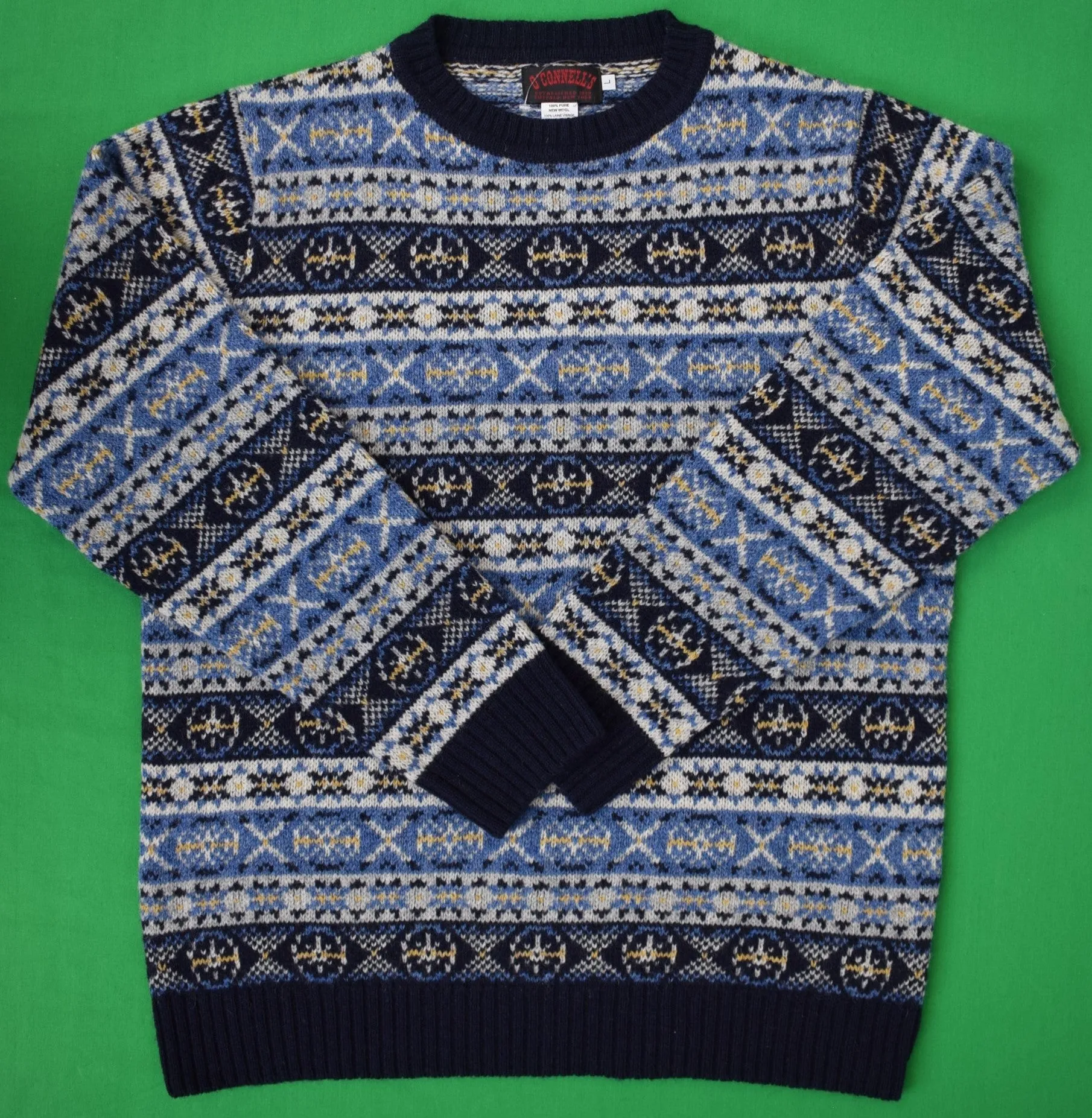 O'Connell's Scottish Shetland Fair Isle Sweater - Navy & Sky Sz L (NWOT)