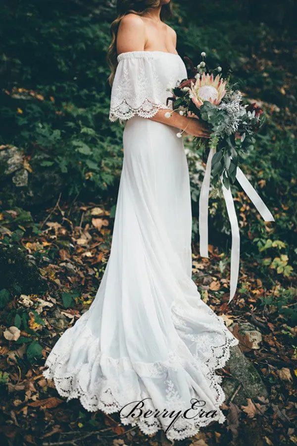 Off The Shoulder Chiffon Wedding Dresses, Elegant Wedding Dresses