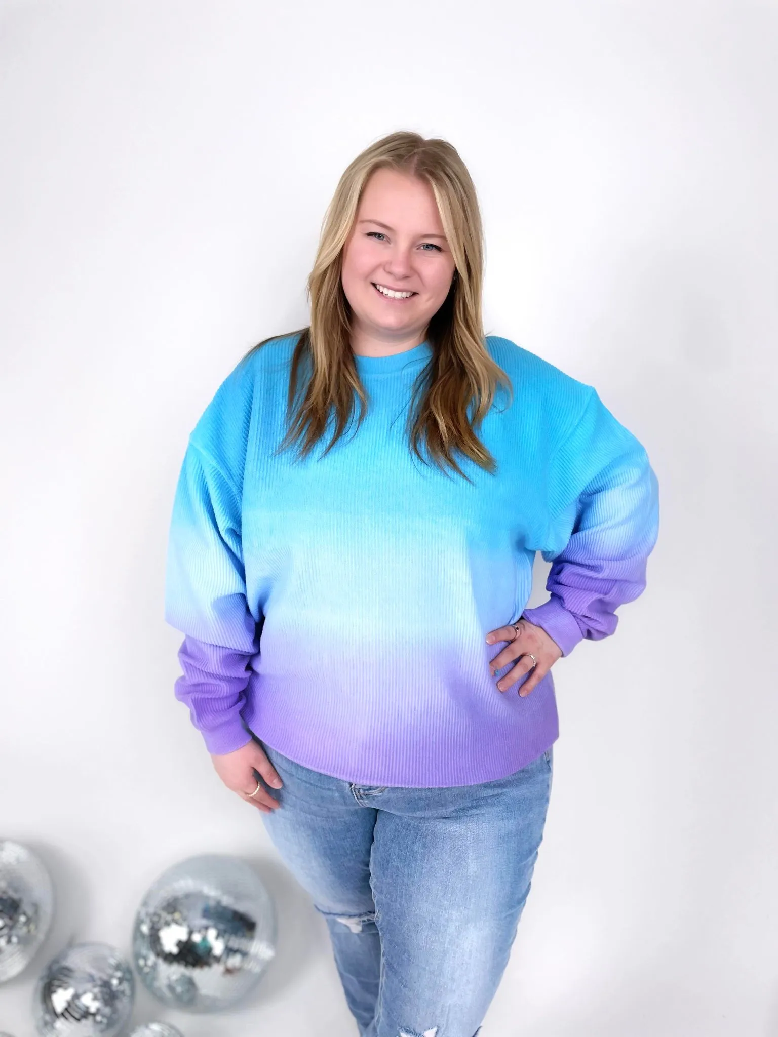 Ombre Cozy Cord Sweatshirt - Blue/Purple