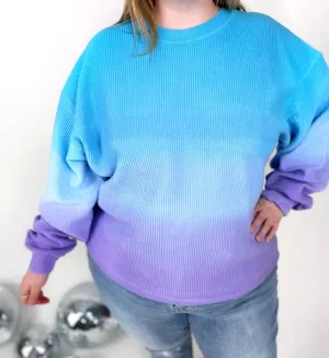 Ombre Cozy Cord Sweatshirt - Blue/Purple