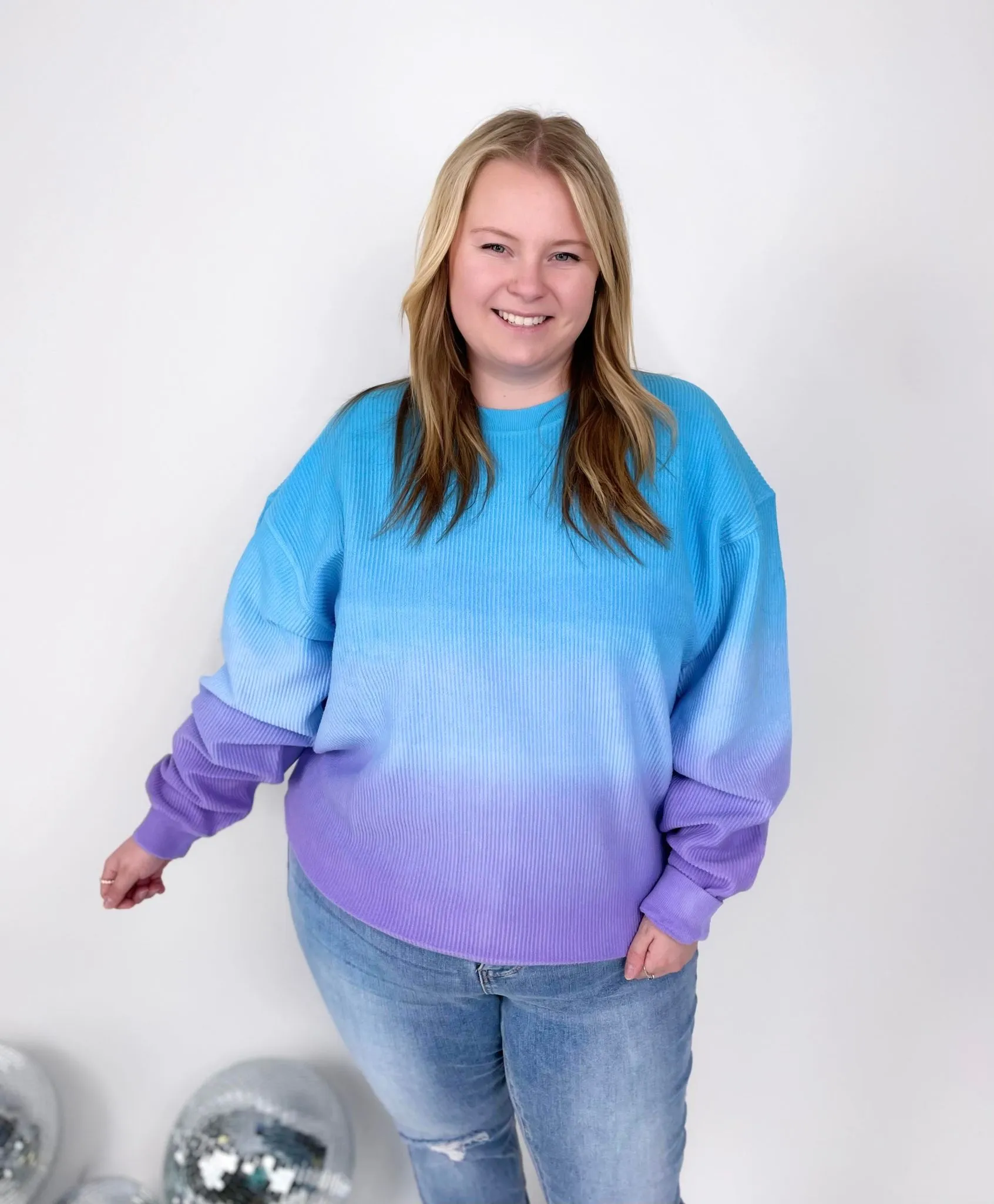 Ombre Cozy Cord Sweatshirt - Blue/Purple