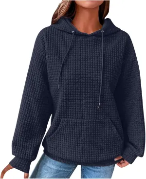 Oversized Hoodies for Women Waffle Pullover Casual Loose Fit Hooded Sweatshirt Long Sleeve Drawstring Tops