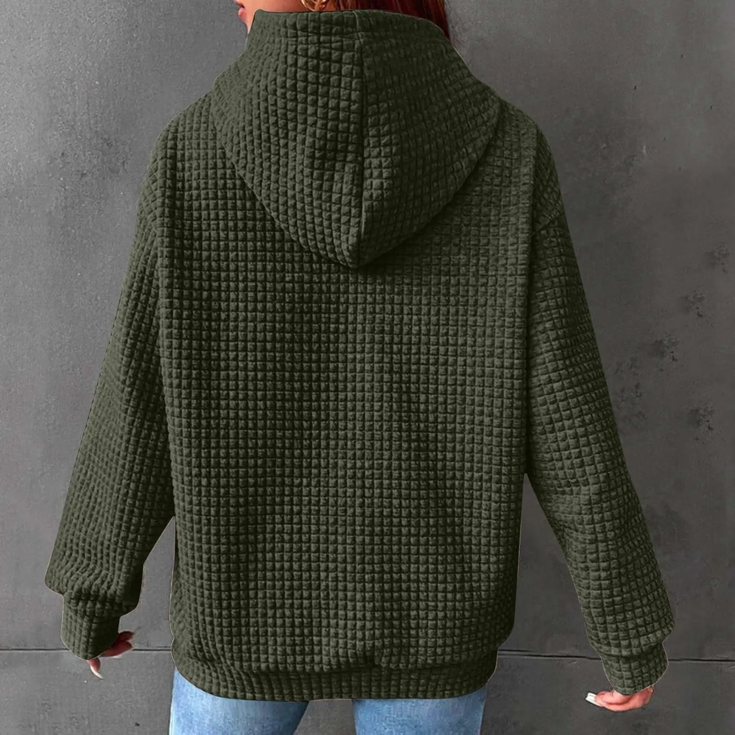 Oversized Hoodies for Women Waffle Pullover Casual Loose Fit Hooded Sweatshirt Long Sleeve Drawstring Tops