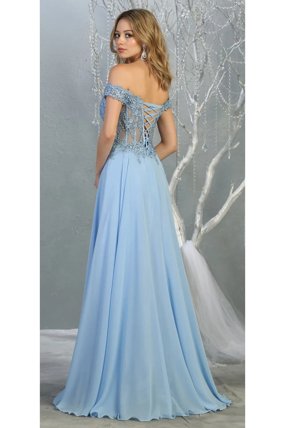 Peri Blue Bridesmaid Dresses-Inexpensive Chiffon Off Shoulder MQ1714