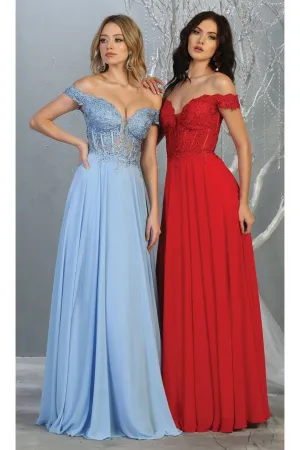 Peri Blue Bridesmaid Dresses-Inexpensive Chiffon Off Shoulder MQ1714