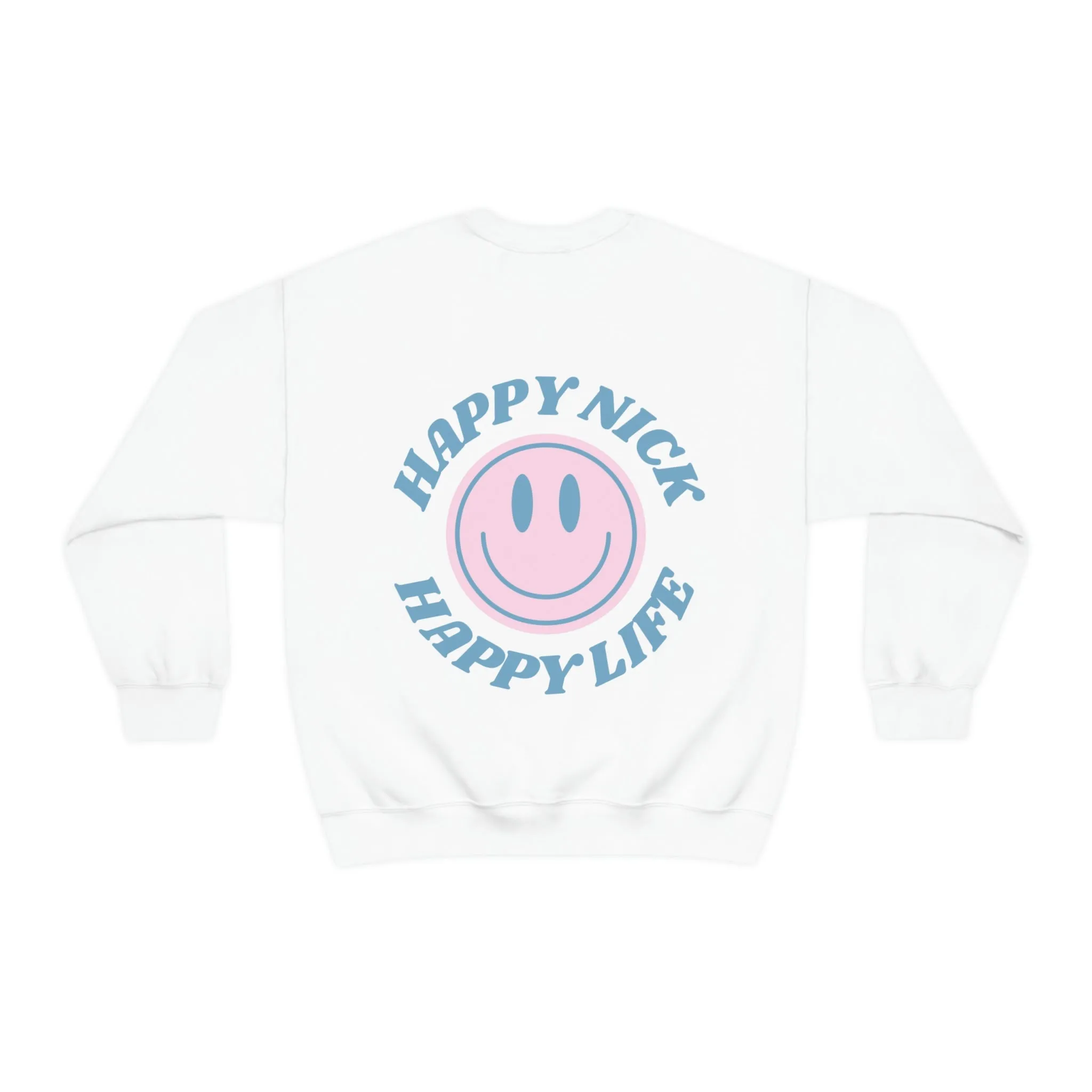 Personalized Happy Spirit Happy Life Sweatshirt, Custom Smile Crewneck Sweatshirt, Retro Vintage Style Top, Couple Wedding Anniversary Gift