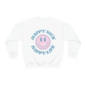 Personalized Happy Spirit Happy Life Sweatshirt, Custom Smile Crewneck Sweatshirt, Retro Vintage Style Top, Couple Wedding Anniversary Gift