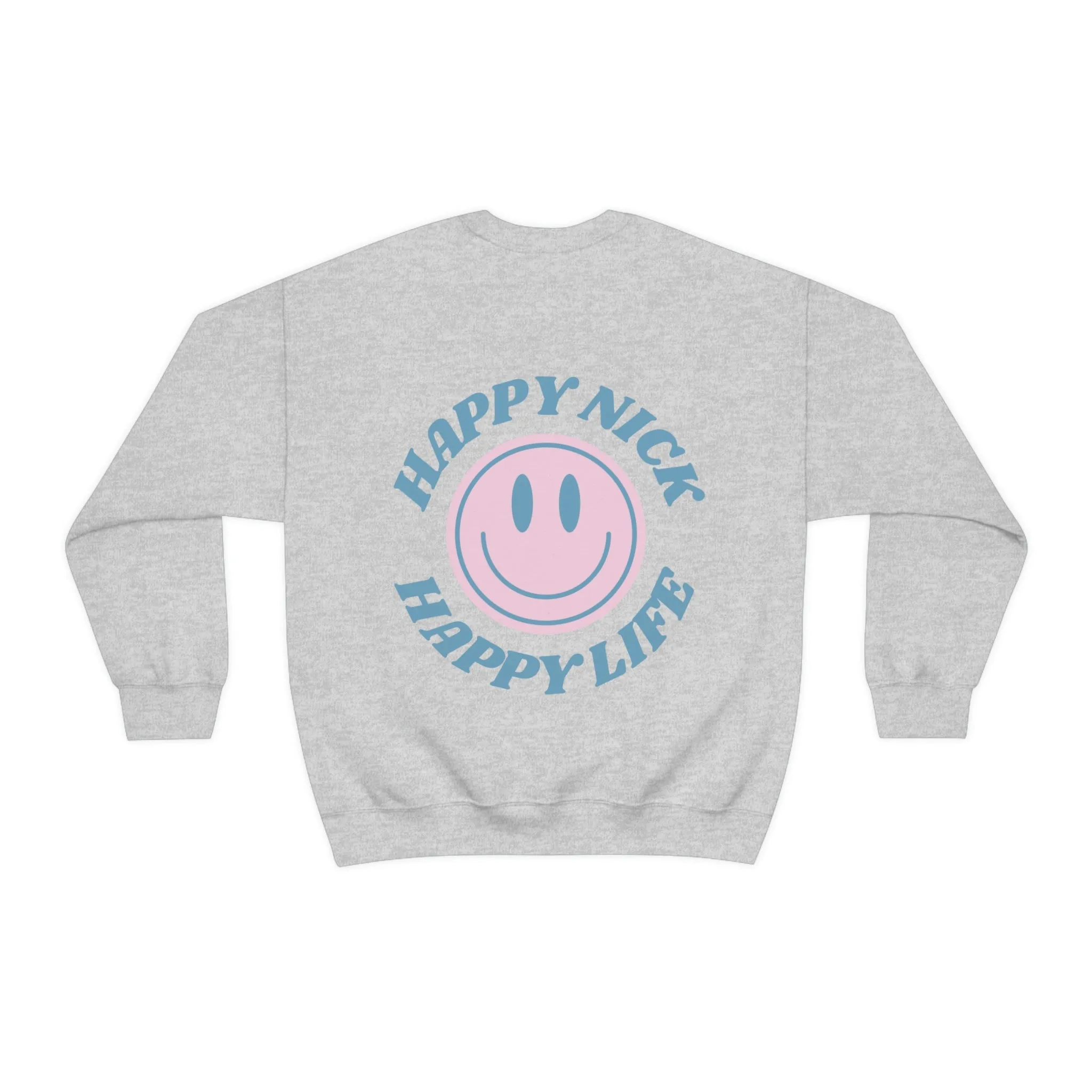 Personalized Happy Spirit Happy Life Sweatshirt, Custom Smile Crewneck Sweatshirt, Retro Vintage Style Top, Couple Wedding Anniversary Gift