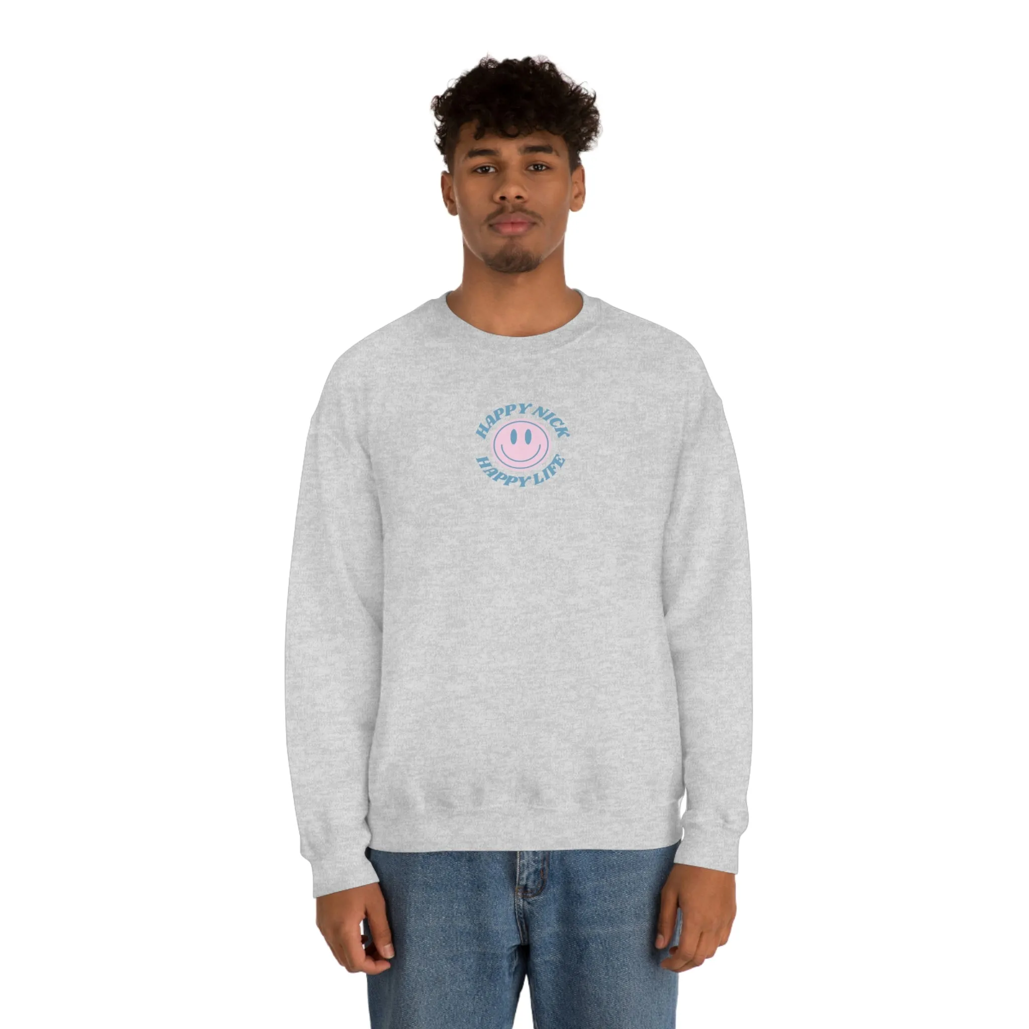 Personalized Happy Spirit Happy Life Sweatshirt, Custom Smile Crewneck Sweatshirt, Retro Vintage Style Top, Couple Wedding Anniversary Gift
