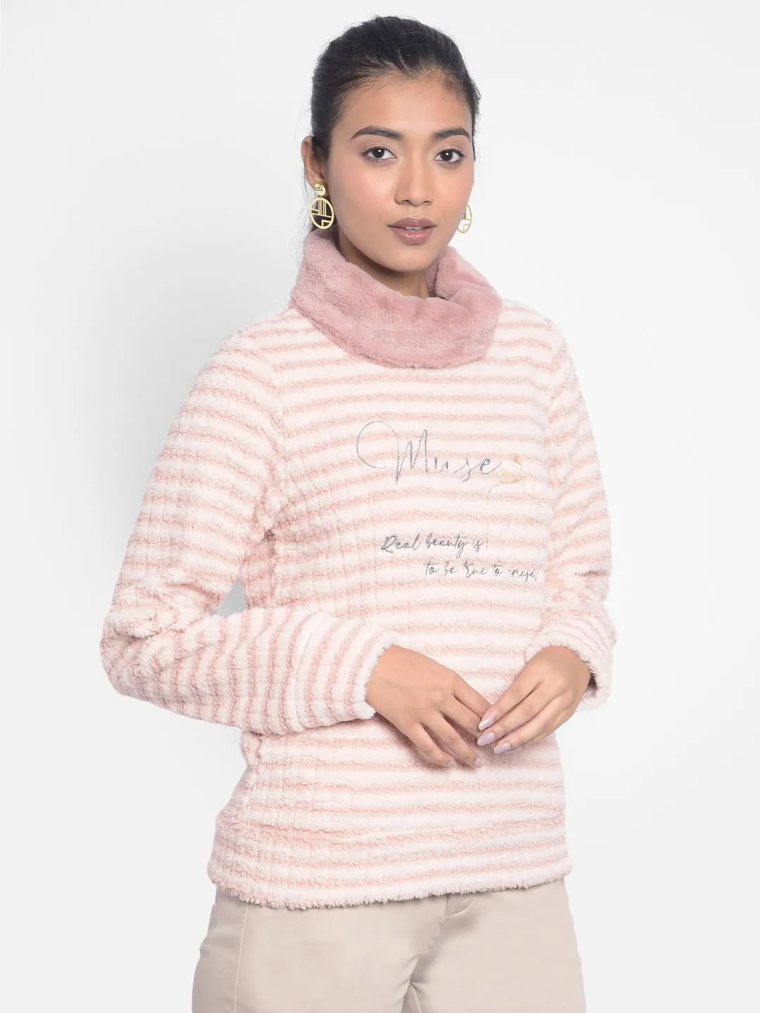 Pink Printed High Neck SweatShirts