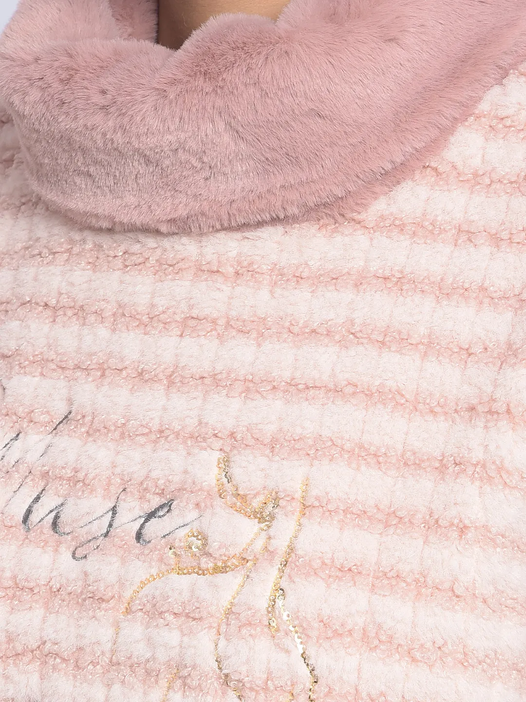 Pink Printed High Neck SweatShirts