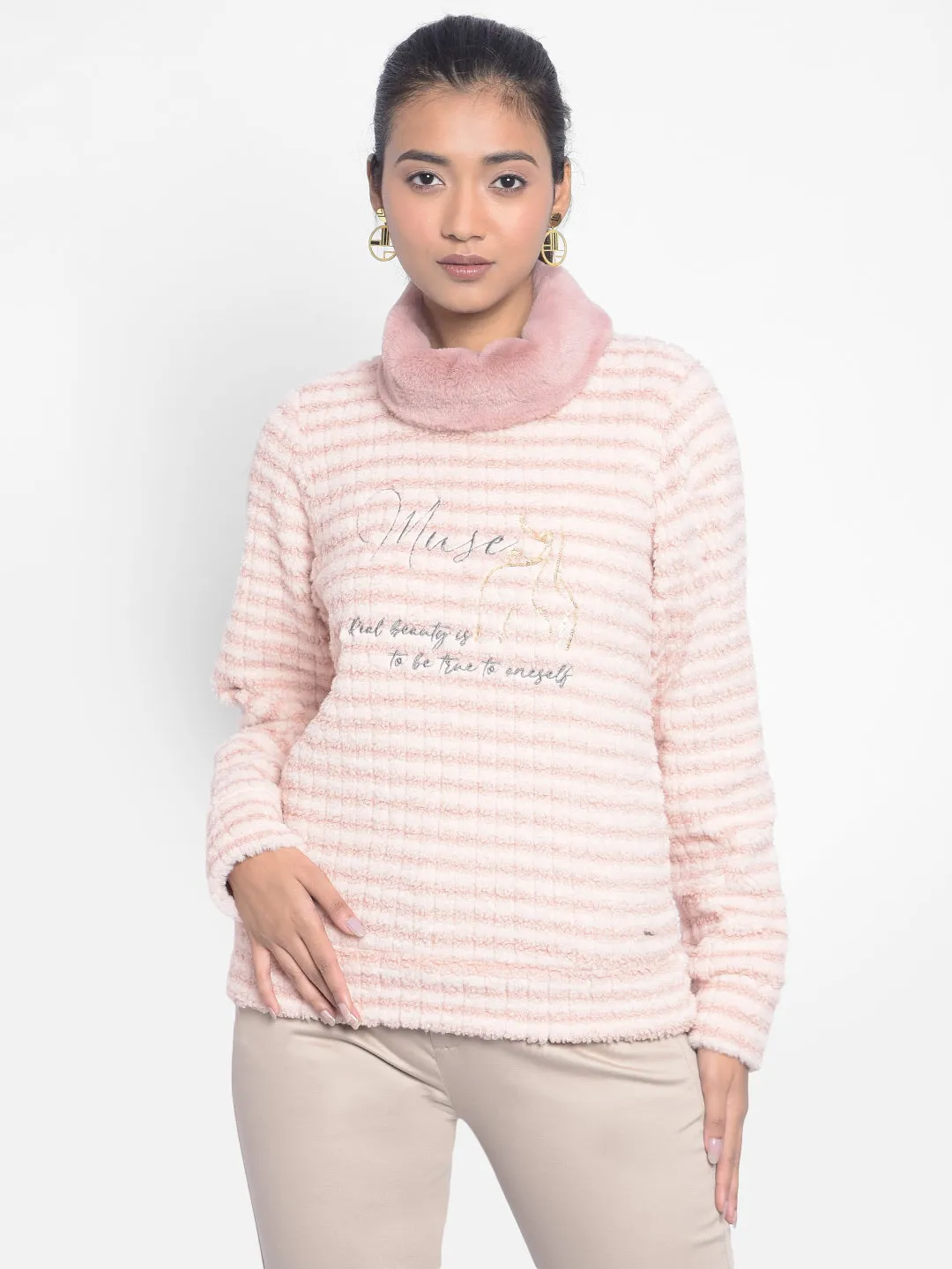 Pink Printed High Neck SweatShirts