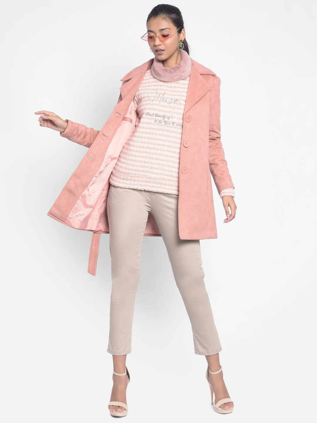 Pink Printed High Neck SweatShirts