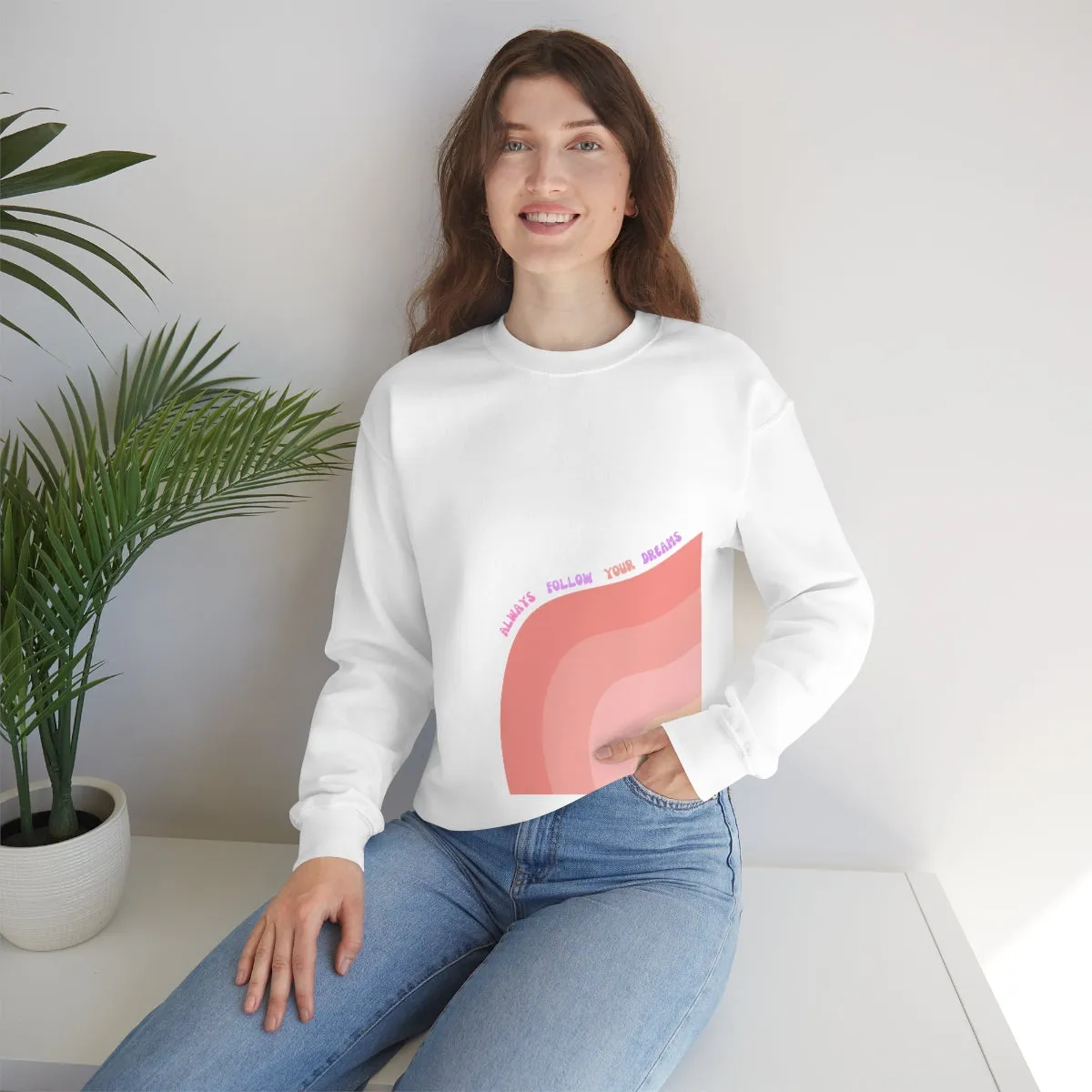Retro Rainbow Sweatshirt, Always Follow Your Dreams Crewneck, Pink and Lavender Sweatshirt, Minimalist Vintage Style Font, Positivity Top