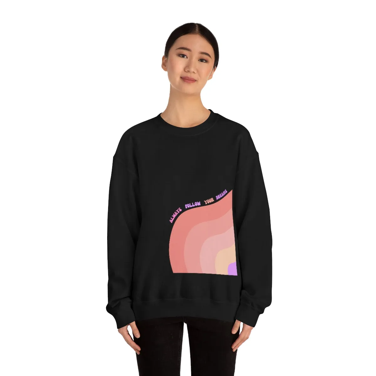 Retro Rainbow Sweatshirt, Always Follow Your Dreams Crewneck, Pink and Lavender Sweatshirt, Minimalist Vintage Style Font, Positivity Top
