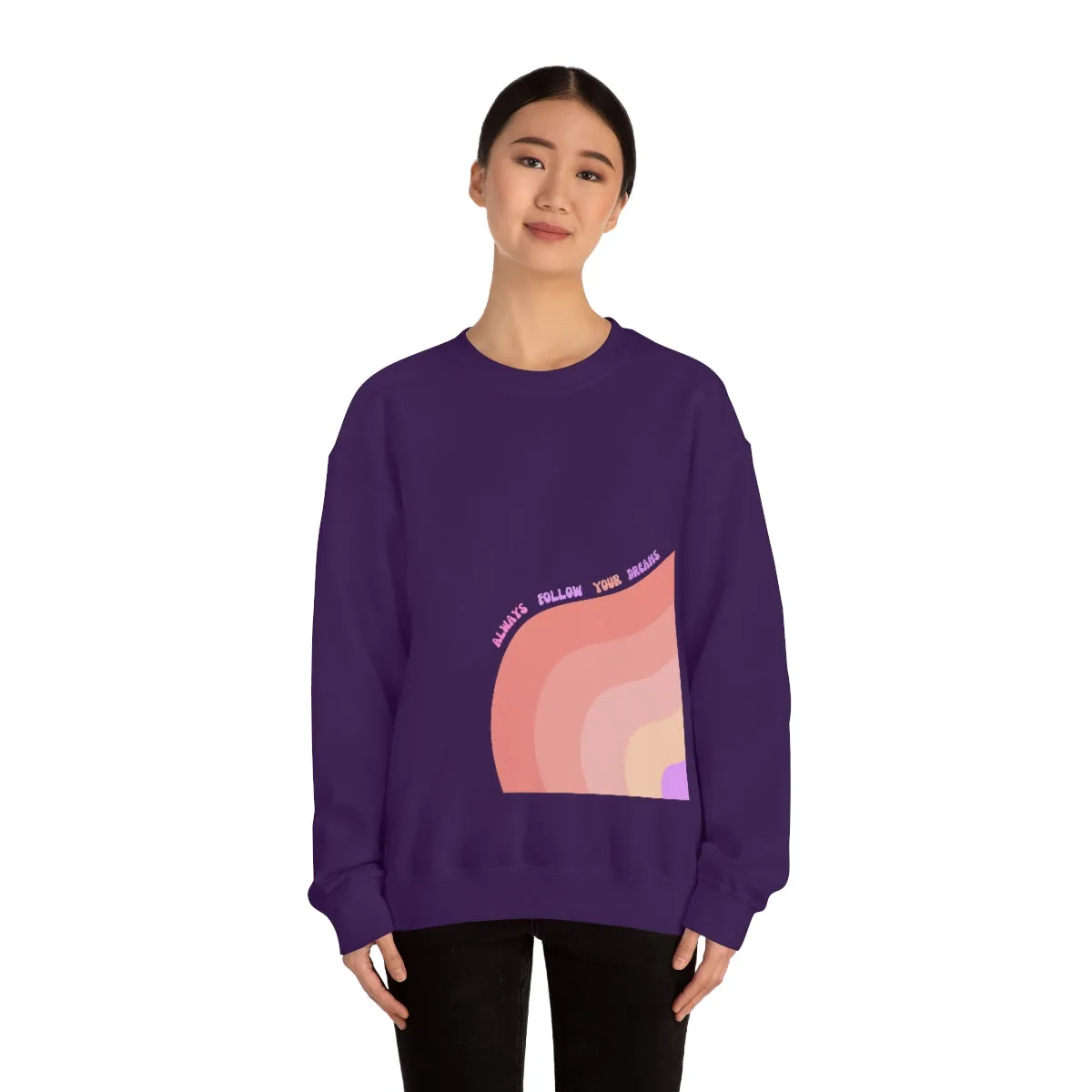 Retro Rainbow Sweatshirt, Always Follow Your Dreams Crewneck, Pink and Lavender Sweatshirt, Minimalist Vintage Style Font, Positivity Top