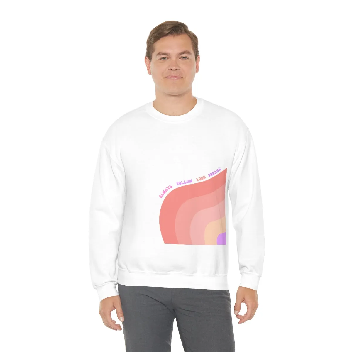 Retro Rainbow Sweatshirt, Always Follow Your Dreams Crewneck, Pink and Lavender Sweatshirt, Minimalist Vintage Style Font, Positivity Top