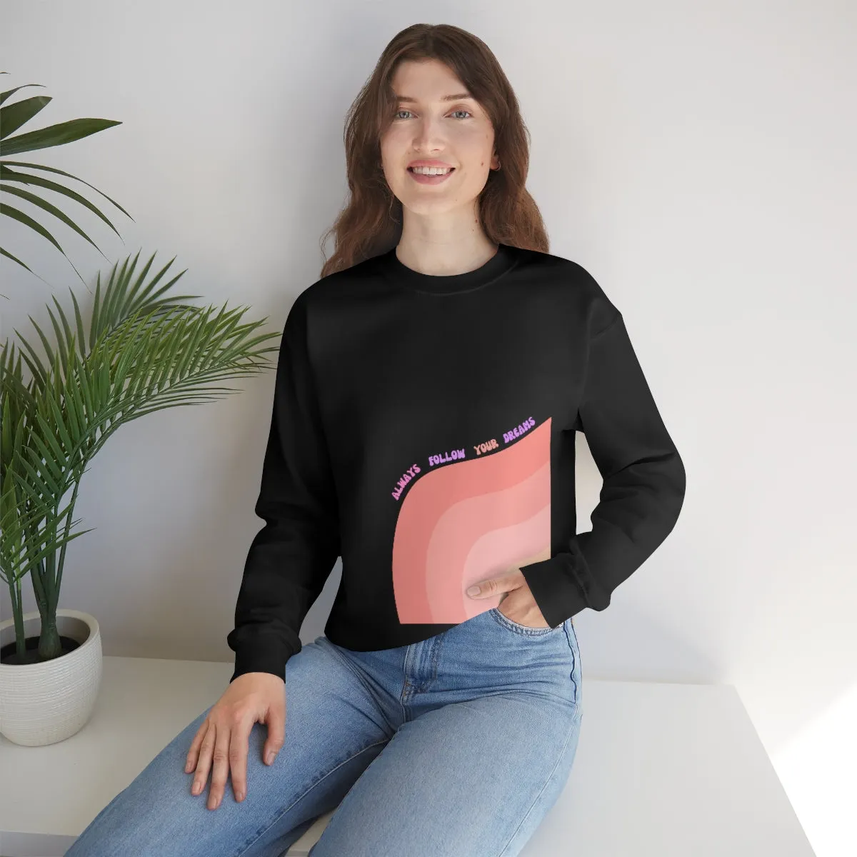Retro Rainbow Sweatshirt, Always Follow Your Dreams Crewneck, Pink and Lavender Sweatshirt, Minimalist Vintage Style Font, Positivity Top