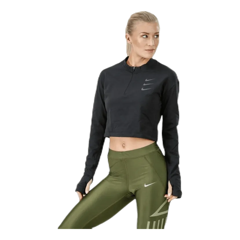 Running Division Warm Top Crop Black