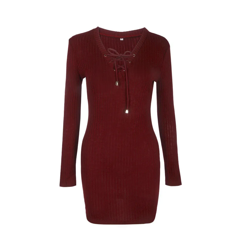 Sexy Lace Up Bodycon Short Dress