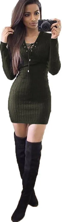 Sexy Lace Up Bodycon Short Dress