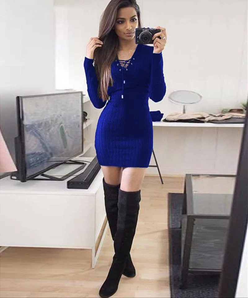 Sexy Lace Up Bodycon Short Dress