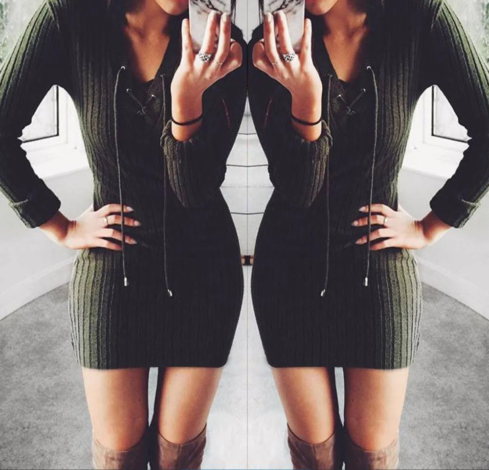 Sexy Lace Up Bodycon Short Dress