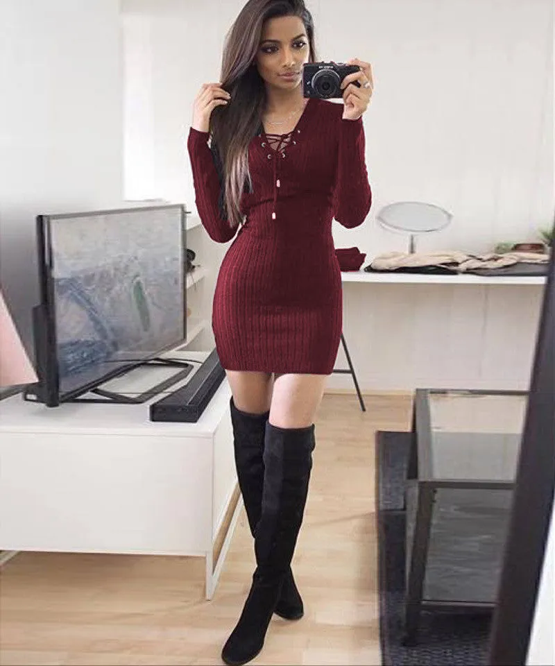 Sexy Lace Up Bodycon Short Dress