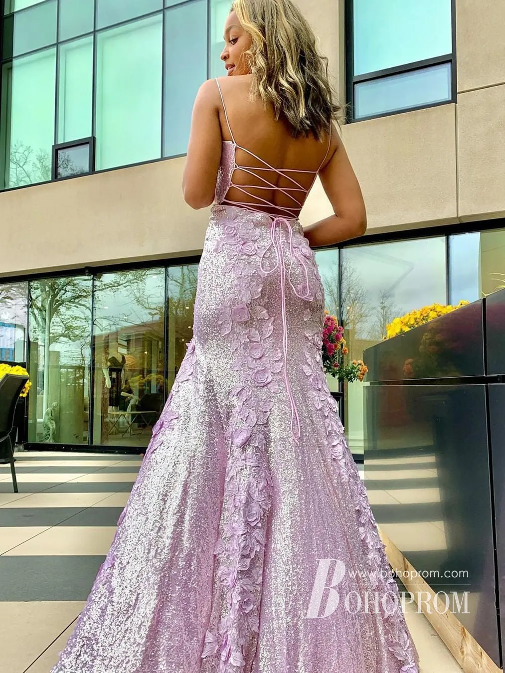 Shining Lace Spaghetti Straps Neckline Sheath Appliques Prom Dresses PD644
