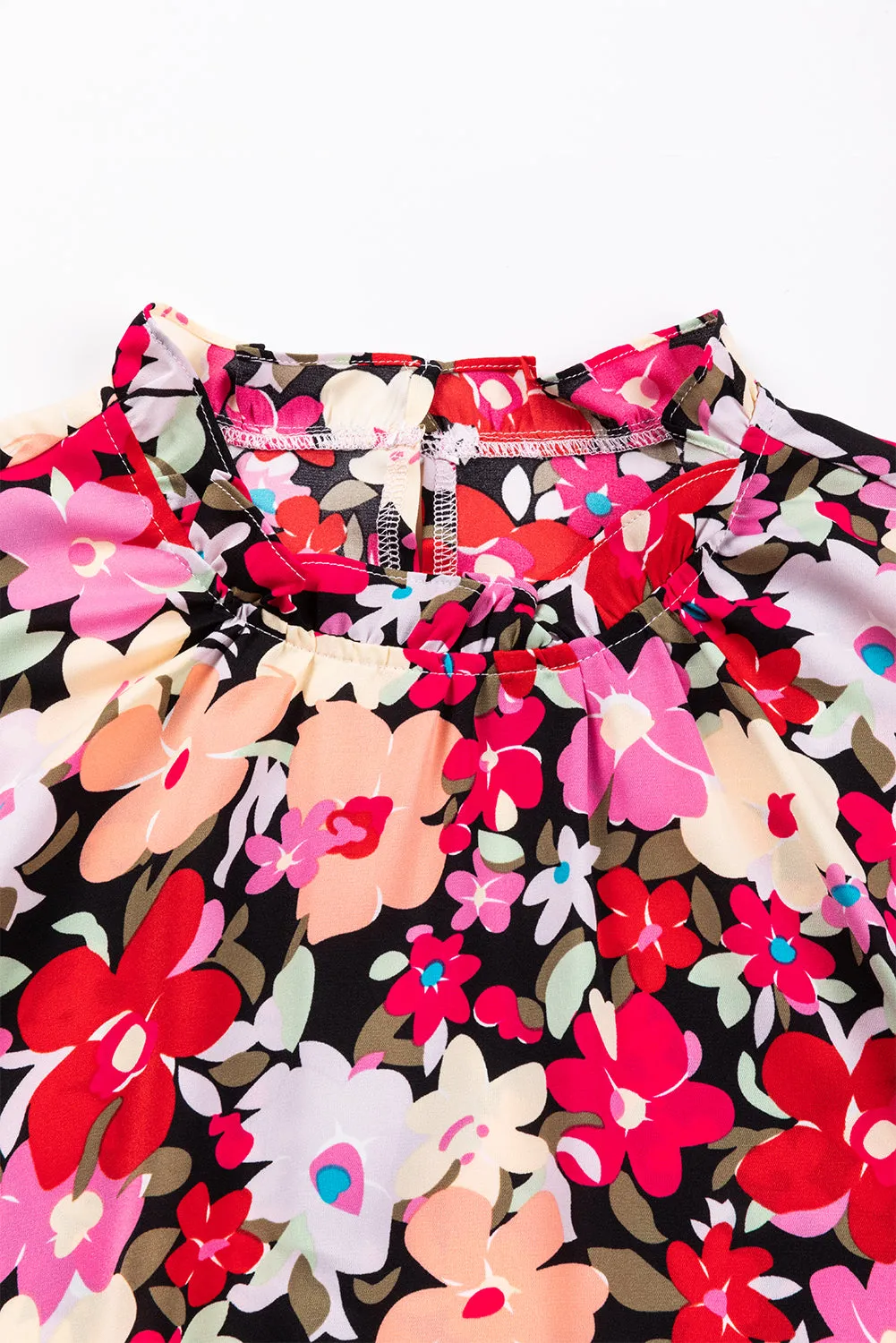 Smocked Wrist Shift Top - Pink Floral
