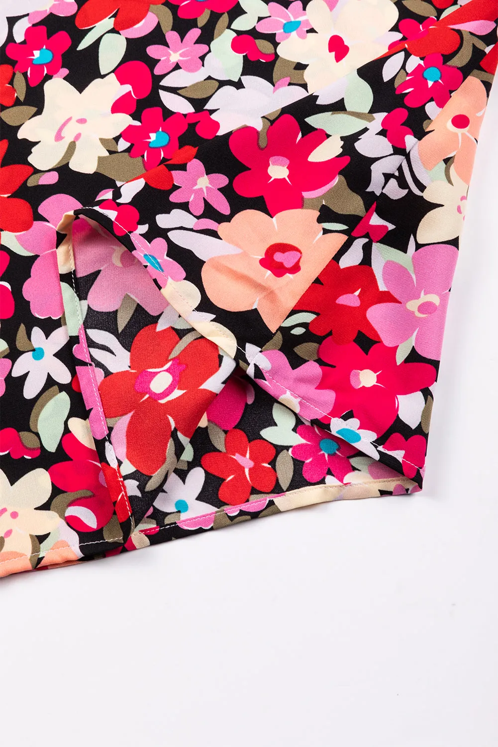 Smocked Wrist Shift Top - Pink Floral