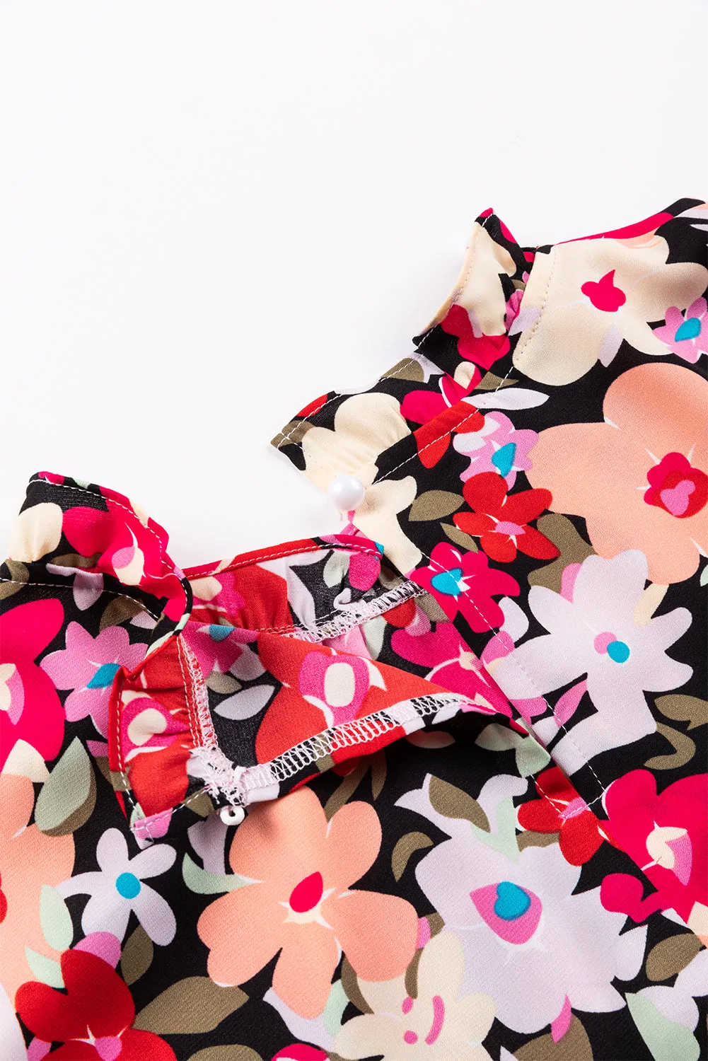 Smocked Wrist Shift Top - Pink Floral