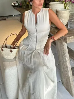 Sophisticated Sleeveless Zip Maxi Dress