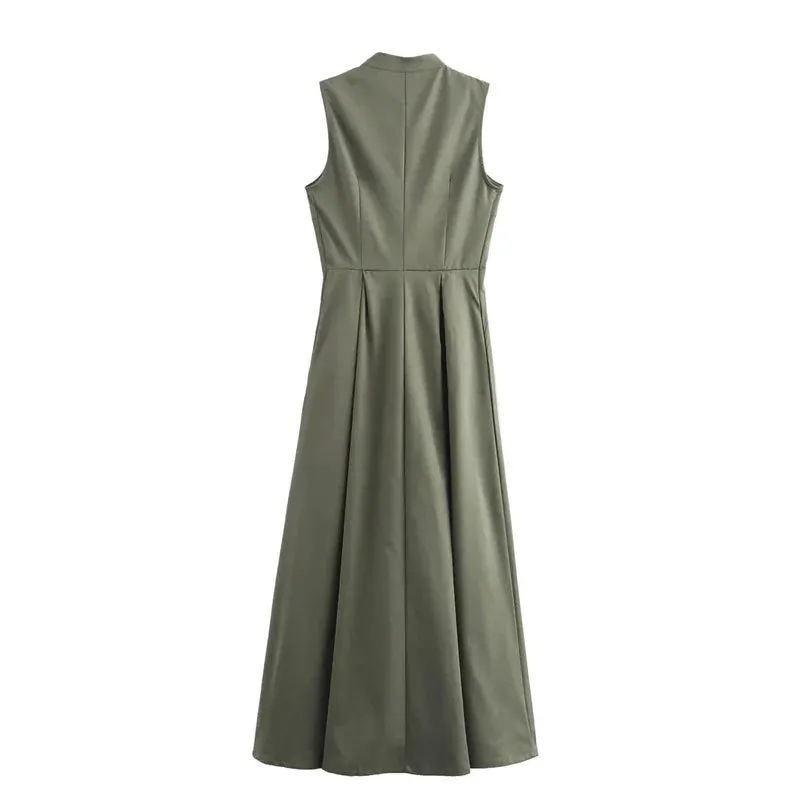 Sophisticated Sleeveless Zip Maxi Dress