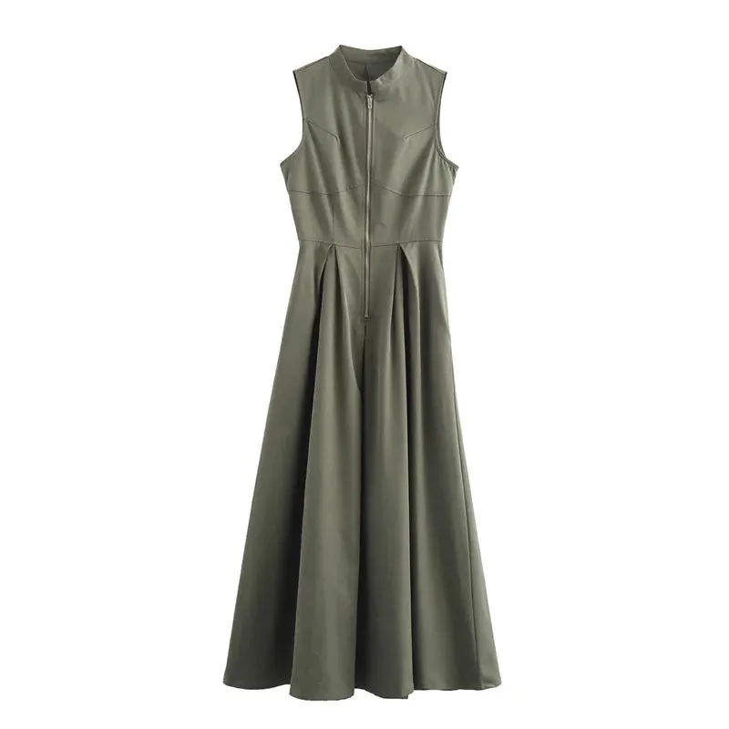 Sophisticated Sleeveless Zip Maxi Dress