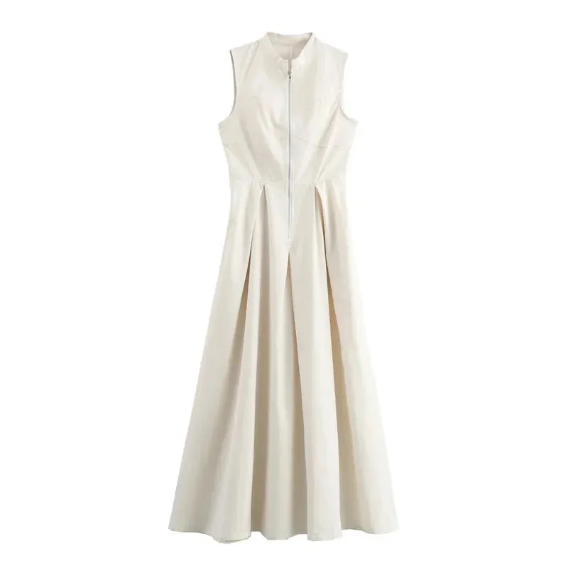 Sophisticated Sleeveless Zip Maxi Dress
