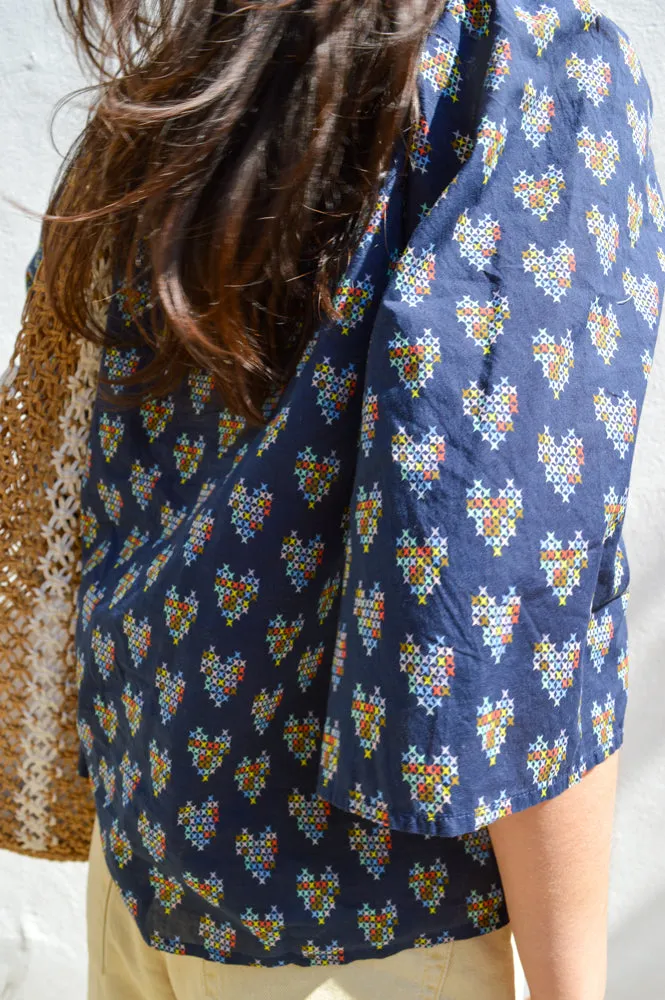 Stella Nova Delicate Printed Navy Heart Shirt