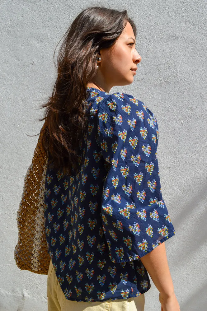 Stella Nova Delicate Printed Navy Heart Shirt