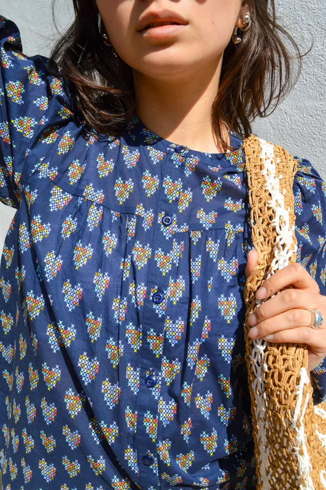 Stella Nova Delicate Printed Navy Heart Shirt