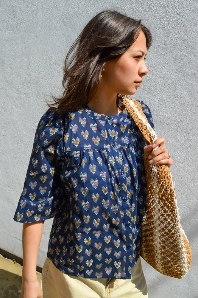 Stella Nova Delicate Printed Navy Heart Shirt
