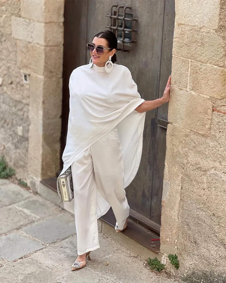 Stylish High-Neck Asymmetrical Blouse & Pants Set