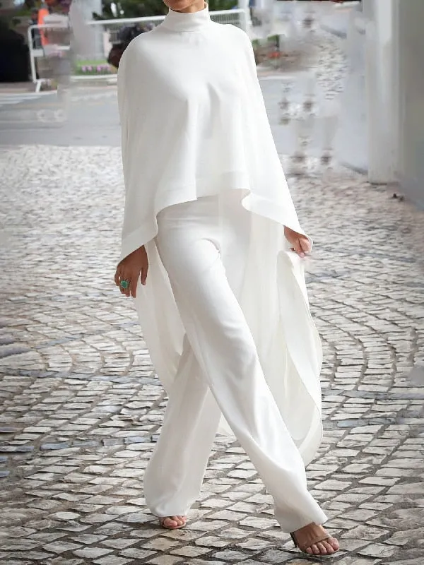 Stylish High-Neck Asymmetrical Blouse & Pants Set