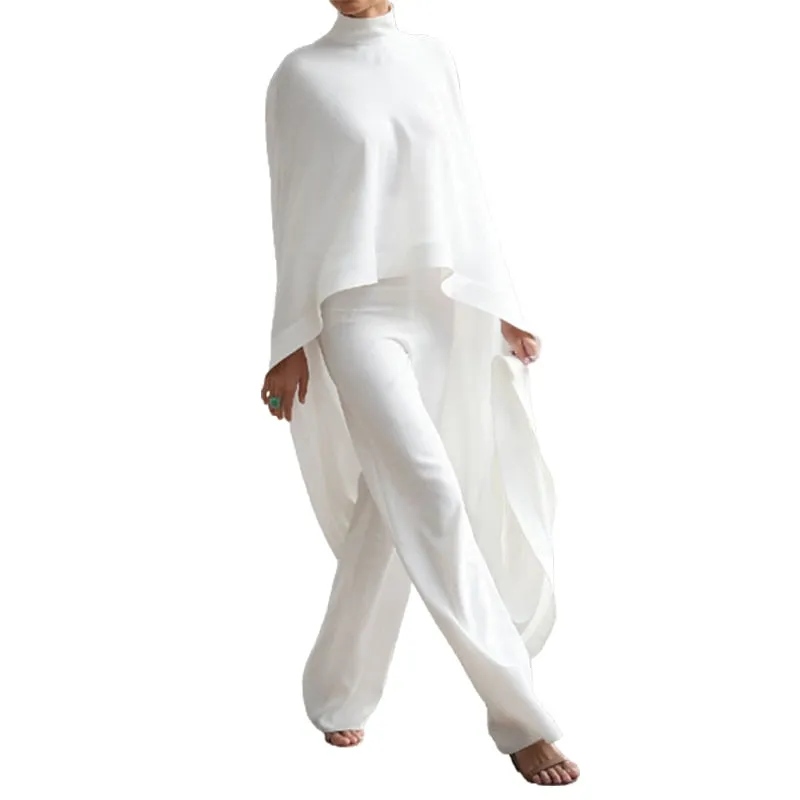 Stylish High-Neck Asymmetrical Blouse & Pants Set