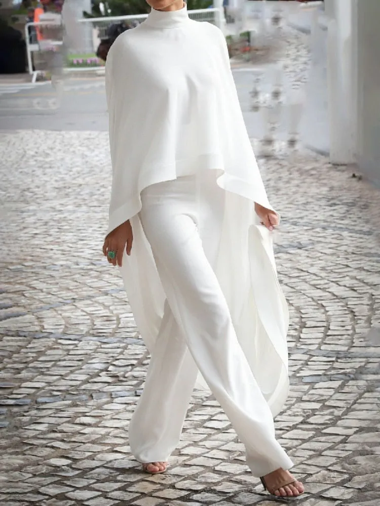 Stylish High-Neck Asymmetrical Blouse & Pants Set