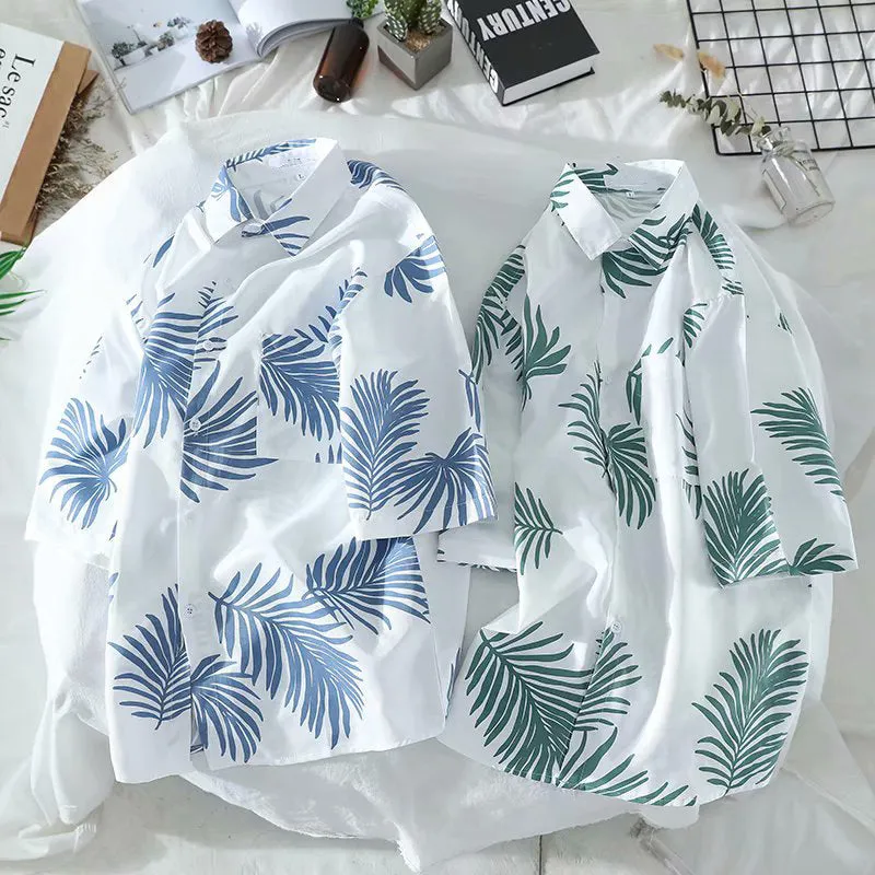 Summer Hong Kong Hawaii Shirt Men Women Short Sleeve Korean Couple Printed ins Trendy Beach Men Shirt
