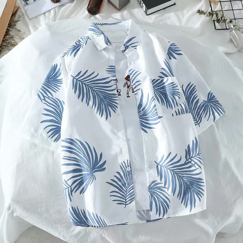 Summer Hong Kong Hawaii Shirt Men Women Short Sleeve Korean Couple Printed ins Trendy Beach Men Shirt