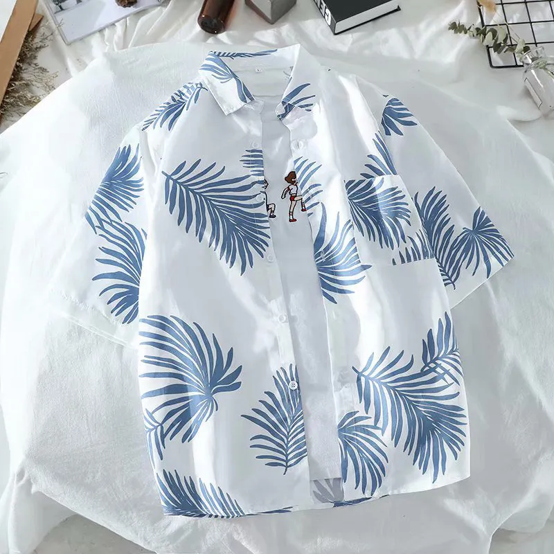 Summer Hong Kong Hawaii Shirt Men Women Short Sleeve Korean Couple Printed ins Trendy Beach Men Shirt